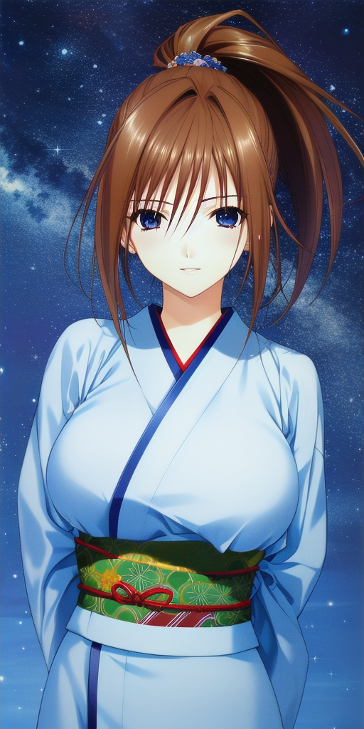 18517-1938793268-_lora_SatsukiV1_0.7_ kitaooji_satsuki_high_ponytail, huge_breasts, standing, solo, arms_behind_back, starry_sky,  kimono, master.png